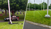 Driver charged with DUI after crashing into flagpole at vets cemetery on Memorial Day