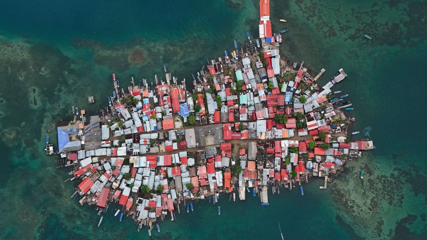 Buildings cover Gardi Sugdub Island, part of San Blas archipelago