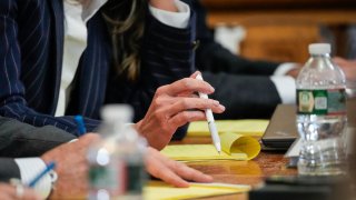 Dedham, MA – June 10: Karen Read twirls her pen during her murder trial at Norfolk Superior Court. (Photo by Kayla Bartkowski/The Boston Globe via Getty Images)