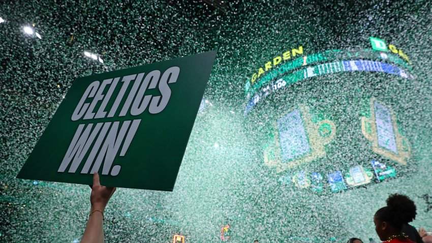 Confetti falls at TD Garden as fans celebrate the Boston Celtics winning the 2024 NBA Championship against the Dallas Mavericks during Game 5 of the 2024 NBA Finals on Monday, June 17, 2024.