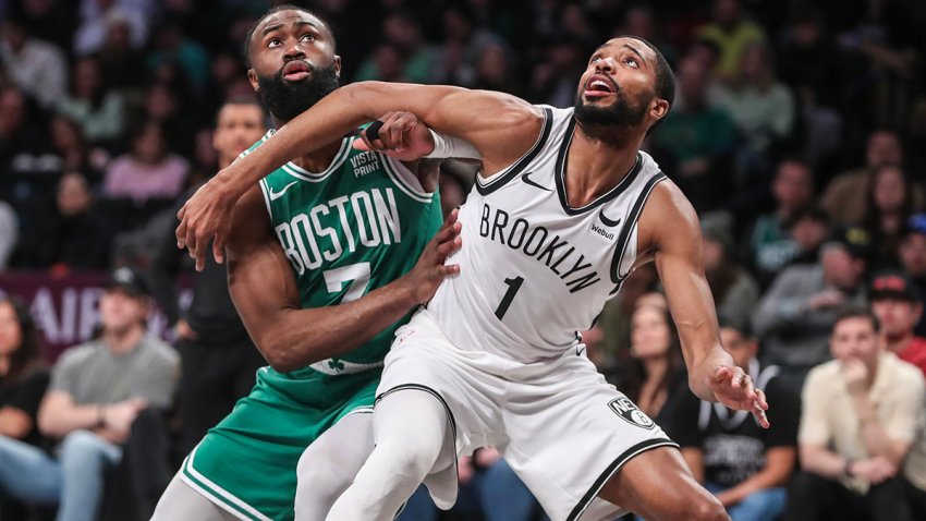 Celtics wing Jaylen Brown and Nets wing Mikal Bridges