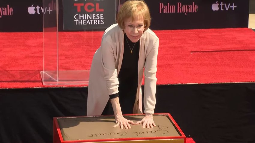 Carol Burnett presses her handprints in cement June 20, 2024 in Hollywood.