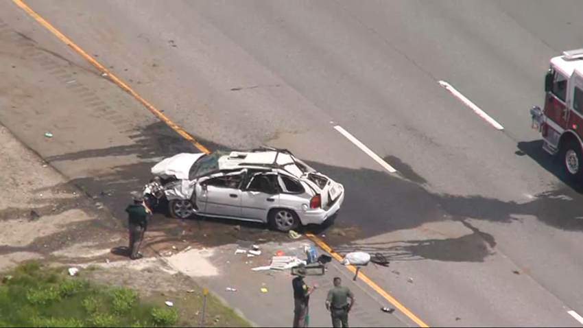 The scene of a deadly car crash on I-93 in Windham, New Hampshire, on Tuesday, June 4, 2024.