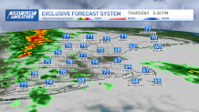 An image from radar showing a storm moving into New England Thursday afternoon, June 6, 2024.