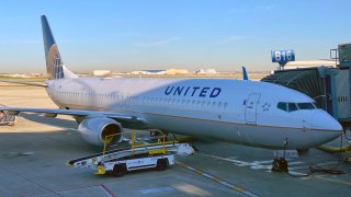 A United Airlines plane seen at the gate at Chicago OHare International airport (ORD)on October 5, 2020 in Chicago, Illinois.