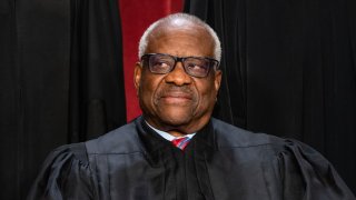 Associate Justice Clarence Thomas during the formal group photograph at the Supreme Court in Washington, DC, US, on Friday, Oct. 7, 2022.