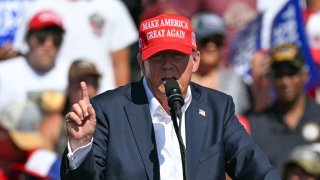 Former US President and Republican presidential candidate Donald Trump speaks during a campaign rally at the Historic Greenbrier Farms in Chesapeake, Virginia, on July 28, 2024.