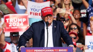 Republican presidential candidate and former U.S. President Donald Trump speaks during a campaign rally at the Butler Farm Show in Butler, Pennsylvania, on July 13, 2024.