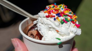 Close-up of person's hand holding a container of homemade ice cream