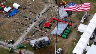 The Butler Farm Show, site of a campaign rally for Republican presidential candidate former President Donald Trump, is seen Monday July 15, 2024 in Butler, Pa. Trump was wounded on July 13 during an assassination attempt while speaking at the rally. (AP Photo/Gene J. Puskar)