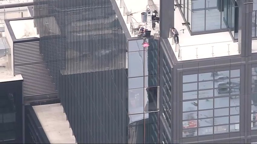 A shattered window could be seen at the TD Garden in Boston on Monday. Police say the external pane of glass fell around 1:25 p.m.