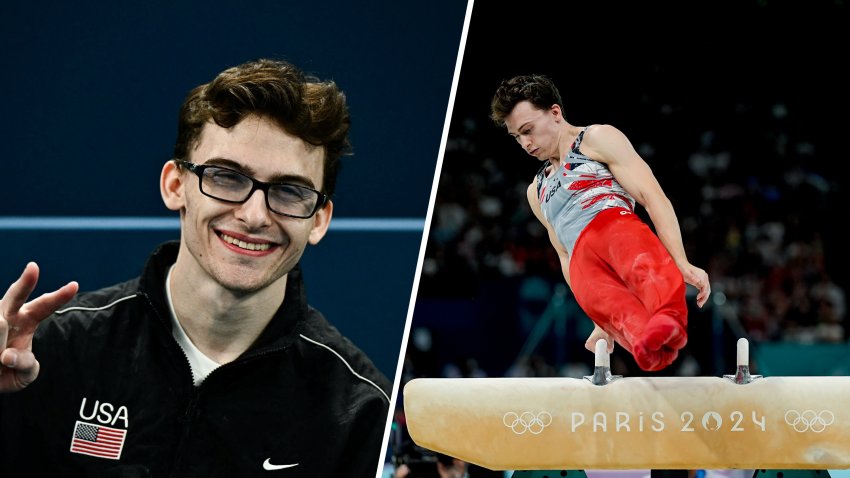 Stephen Nedoroscik de Estados Unidos en un caballo con arzones durante la final masculina por equipos de gimnasia artística en el tercer día de los Juegos Olímpicos de París 2024 en el Bercy Arena el 29 de julio de 2024 en París, Francia.