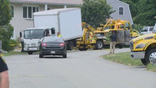 A truck at the scene of a crash investigation in Fall River, Massachusetts, on Wednesday, July 17, 2024.