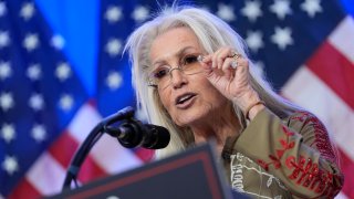 Miriam Adelson speaks during an event with Republican presidential nominee former President Donald Trump at Trump National Golf Club, Thursday, Aug. 15, 2024, in Bedminster, N.J.