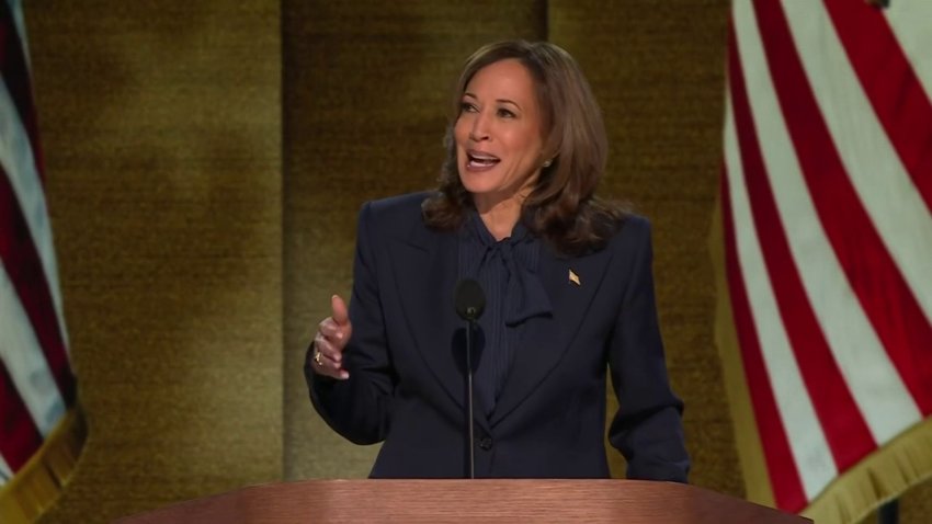 Kamala Harris at DNC podium