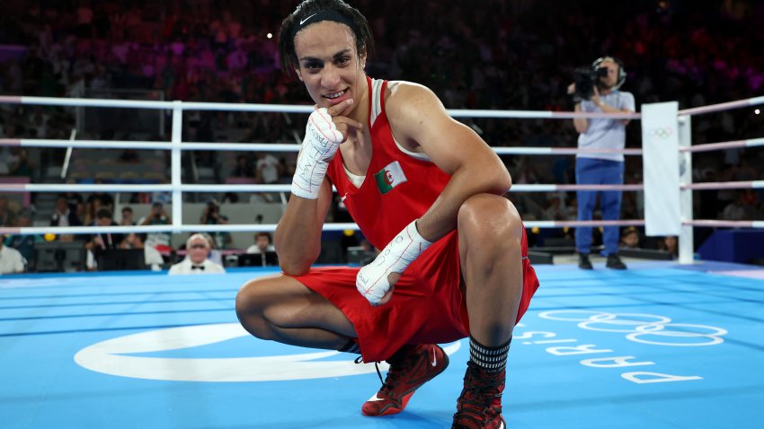 PARIS, FRANCE – AUGUST 09: Imane Khelif of Team Algeria poses for a photo after winning the gold medal following the Boxing Women’s 66kg Final match against Liu Yang of Team China on day fourteen of the Olympic Games Paris 2024 at Roland Garros on August 09, 2024 in Paris, France. (Photo by Richard Pelham/Getty Images)