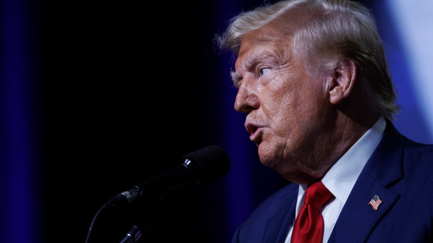 DETROIT, MI, AUGUST 26: 
Republican presidential nominee Donald Trump speaks at the Huntington Place Convention Center in Detroit, Michigan, on August 26, 2024. Trump traveled to Detroit before attending the 146th annual National Guard
Association of the United States conference.