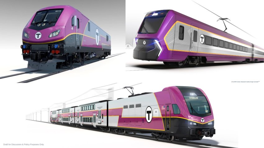 Renderings of electric Commuter Rail trains received by the MBTA after it requested information from potential contractors for electrifying the Fairmount Line.