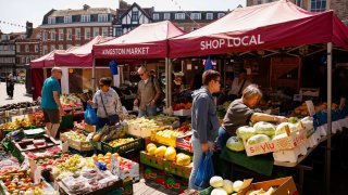 A market stall in the Kingston district of London in 2024.