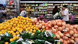 People shop at a grocery store on August 14, 2024 in Rosemead, California. 