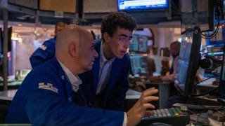 Traders work on the New York Stock Exchange (NYSE) floor on September 09, 2024 in New York City. 