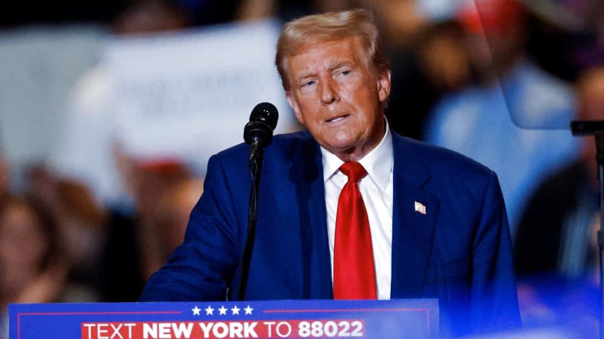 Republican presidential nominee and former U.S. President Donald Trump looks on during a rally at Nassau Veterans Memorial Coliseum, in Uniondale, New York, U.S., September 18, 2024.