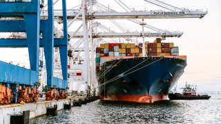 The Maersk Saltoro cargo ship docks at the Port of Baltimore on Saturday, Sept. 21, 2024 in Baltimore, MD. 