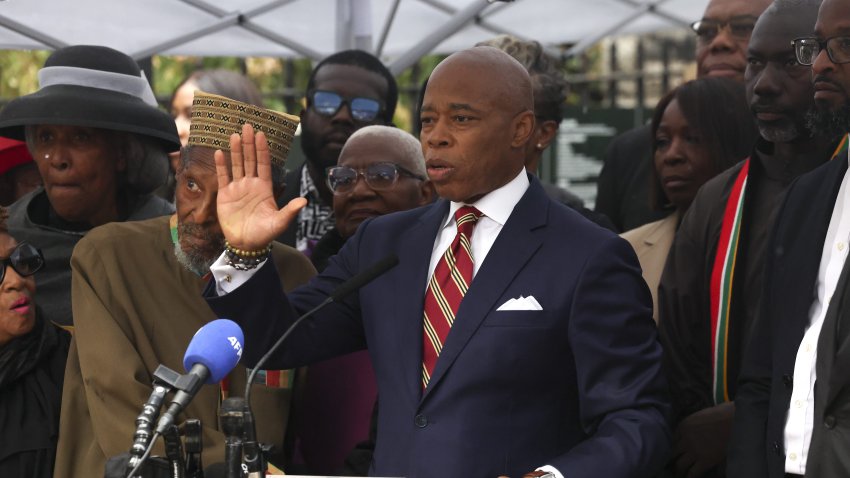 Eric Adams speaks outside Gracie Mansion following the unsealing of federal corruption charges against the New York City mayor.