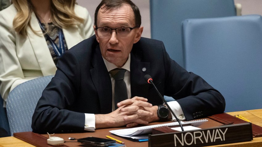 FILE – Norwegian Foreign Minister Espen Barth Eide speaks during a Security Council meeting at United Nations headquarters, Jan. 23, 2024.