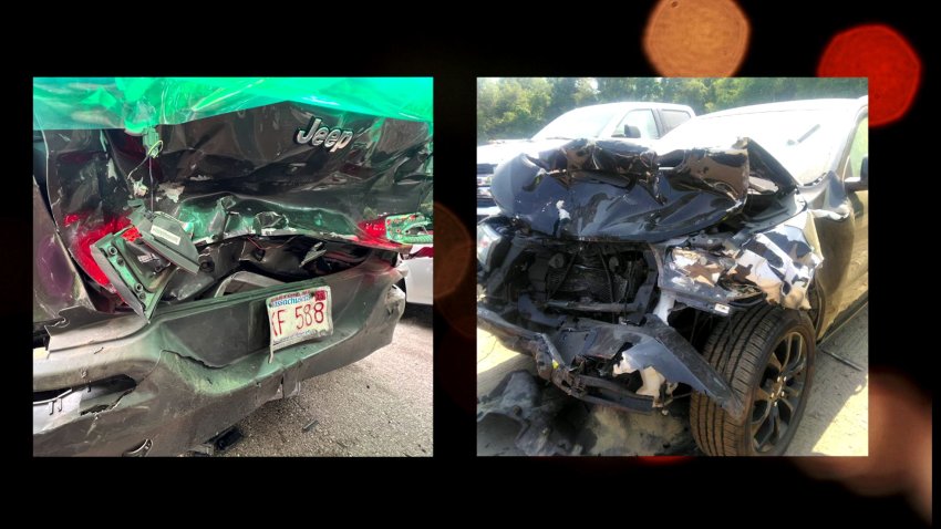 Photos show the damage to both vehicles after a crash involving a Brockton Police sergeant in 2023.