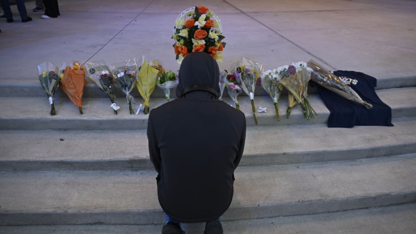 GEORGIA, UNITED STATES – SEPTEMBER 4: Students and residents commemorate those who lost their lives by laying flowers near the scene of mass shooting at Apalachee high school in Winder, Georgia, United States on September 04, 2024. At least four people were killed and nine were taken to various hospitals with injuries according to the Georgia Bureau of Investigation. (Photo by Peter Zay/Anadolu via Getty Images)