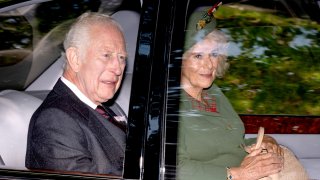 King Charles III and Queen Camilla arrive at Crathie Kirk, near Balmoral, for a Sunday church service. Picture date: Sunday September 8, 2024.