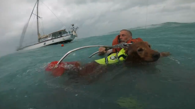 WATCH: Coast Guard rescues man and dog after boat fails during hurricane