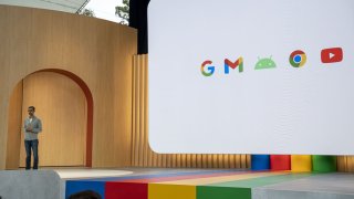 Sundar Pichai, chief executive officer of Alphabet Inc., during the Google I/O Developers Conference in Mountain View, California, US, on Wednesday, May 10, 2023. 