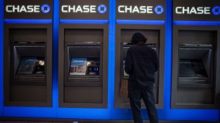 The Chase bank logo above ATMs, taken in Manhattan.