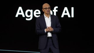 Microsoft CEO Satya Nadella speaks at a company event on artificial intelligence technologies in Jakarta, Indonesia, on April 30, 2024.