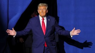 Republican presidential nominee and former U.S. President Donald Trump participates in a campaign town hall meeting in Lancaster, Pennsylvania, U.S. October 20, 2024. 