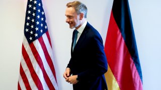 Christian Lindner, Germany’s finance minister, during a meeting Janet Yellen, US treasury secretary, not pictured, at the annual meetings of the IMF and World Bank in Washington, DC, US, on Thursday, Oct. 24, 2024.