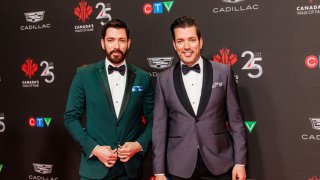 Co-hosts Drew Scott and Jonathan Scott of Property Brothers in Toronto, Ontario in 2023. 