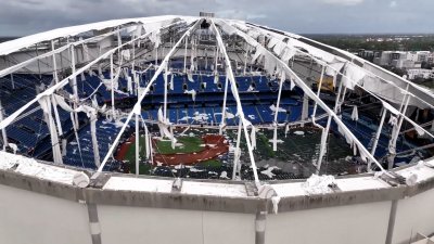 Drone video shows Tropicana Field damage from Hurricane Milton