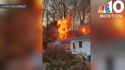 Video shows barn on fire in Holliston