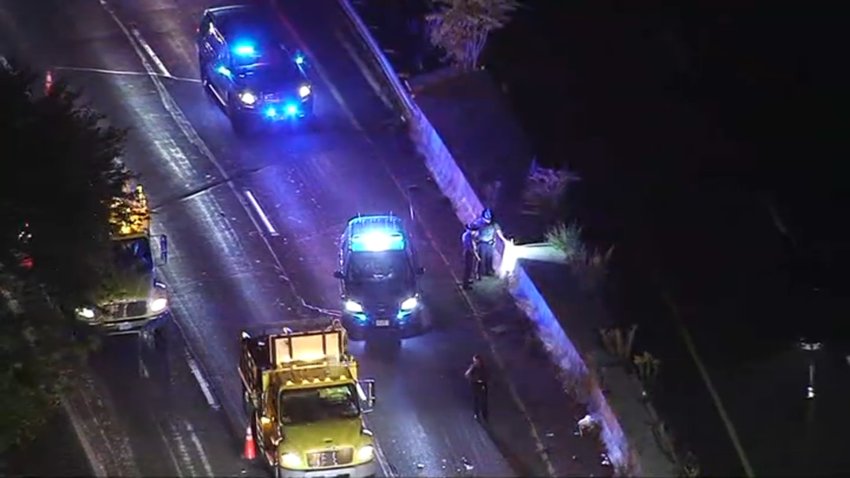 The scene of a fatal motorcycle crash on Route 1 in Chelsea, Massachusetts.