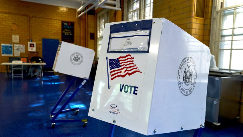 Voting booths at a polling center inside PS 103 Hector Fontanez in the Wakefield neighborhood of the Bronx borough of New York, US, on Tuesday, June 25, 2024. Progressive “Squad” member Jamaal Bowman is embroiled in an acrimonious battle against challenger George Latimer for the 16th Congressional district, encompassing some parts of the Bronx and Westchester Counties, which has become one of the most expensive House primary contests in US history.