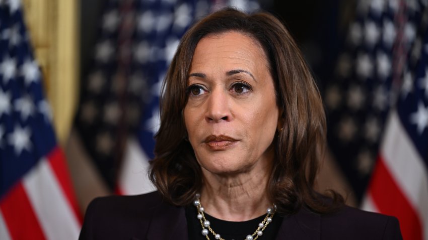 File.  U.S. Vice President Kamala Harris speaks to reporters after meeting with Israeli Prime Minister Benjamin Netanyahu in the Vice President’s ceremonial office in the Eisenhower Executive Office Building on July 25, 2024 in Washington, DC.