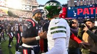 Patriots quarterback Jacoby Brissett and Jets quarterback Aaron Rodgers