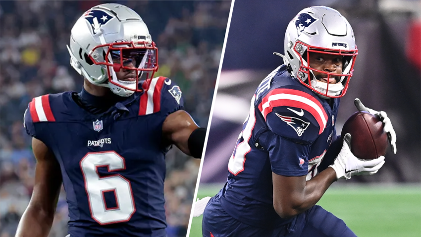 Patriots wide receivers Javon Baker and Kayshon Boutte