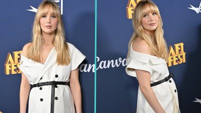 Jennifer Lawrence debuts baby bump and new bangs on red carpet