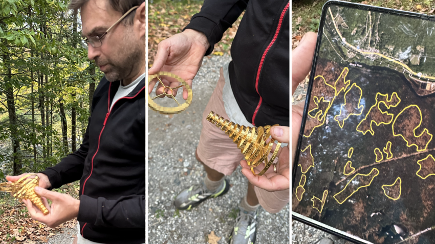 Dan Leonard after claiming the Project Skydrop gold statue prize in a Massachusetts state forest.