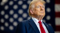 Republican presidential nominee former President Donald Trump pauses before speaking during a campaign rally at the Mosack Group warehouse in Mint Hill, North Carolina, on Sept. 25, 2024.