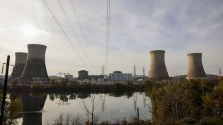 The cooling towers of the Three Mile Island nuclear power plant in Middletown, Pennsylvania, Oct. 30, 2024.